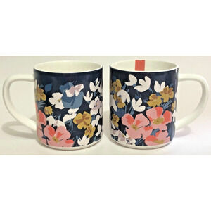 Joules Living the Good Life A Cup of Get Up & Go Mugs Blue Florals Set of 2